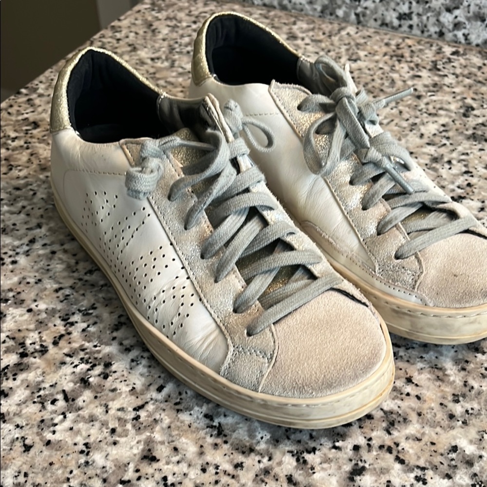 P448 White Sneakers with Suede Texture and Perforations